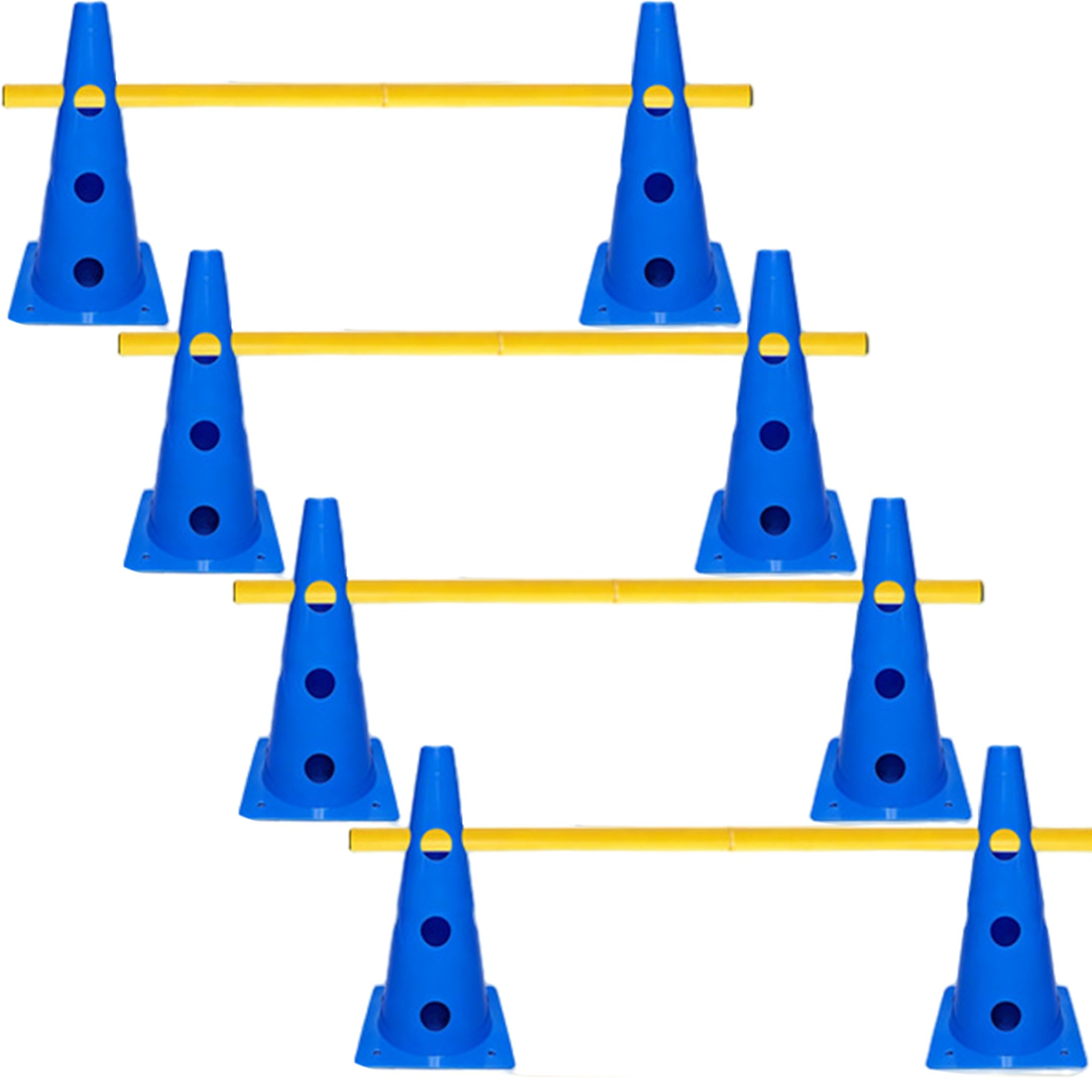 Hotainoys Dog Obstacle Course Set, Puppy Play Gym, Adjustable Hurdles & Training Tools For Backyard, Blue Cones & Yellow Poles (9.06in Cones, 39.37in Poles), Dog Obstacle Course
