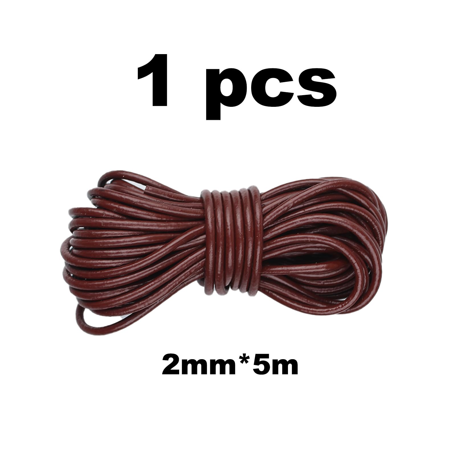 Cordon Cuir Rond 2mm Marron Café - 5 Mètres, Fabrication Française, Neuf