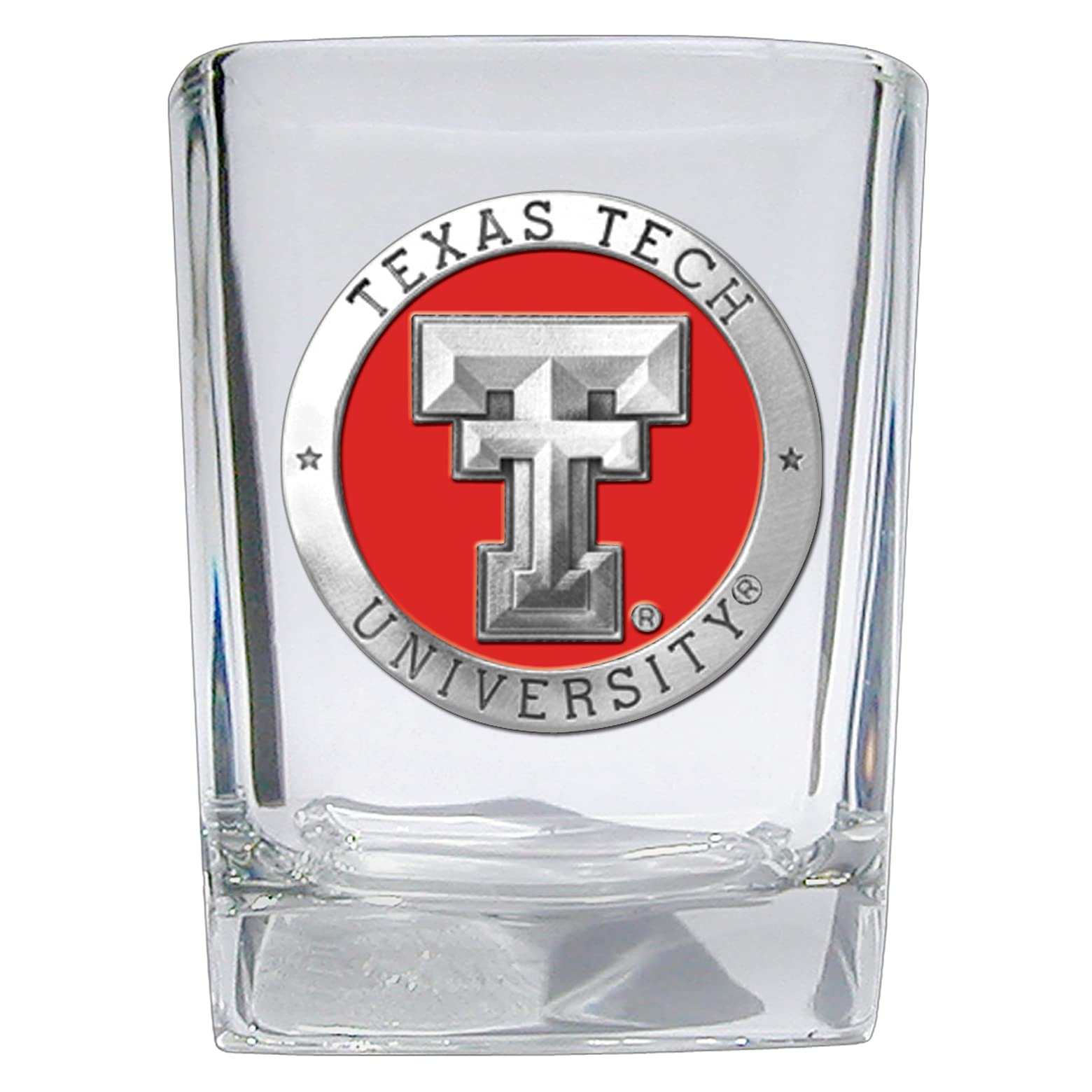 Texas Tech Square Shot Glass | Hand-Sculpted 1.5 Ounce Shot Glass | Intricately Crafted Metal Pewter Alma Mater Inlay