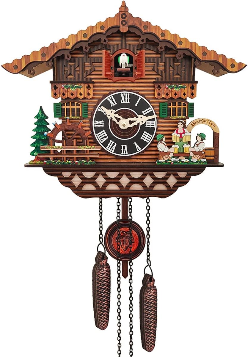 Vintage Wooden Cuckoo Clock, 3D Handcrafted Wall Hanging Cuckoo Clock with Pendulum and Chime Function for Home Living Room Quartz Wall Decor,B