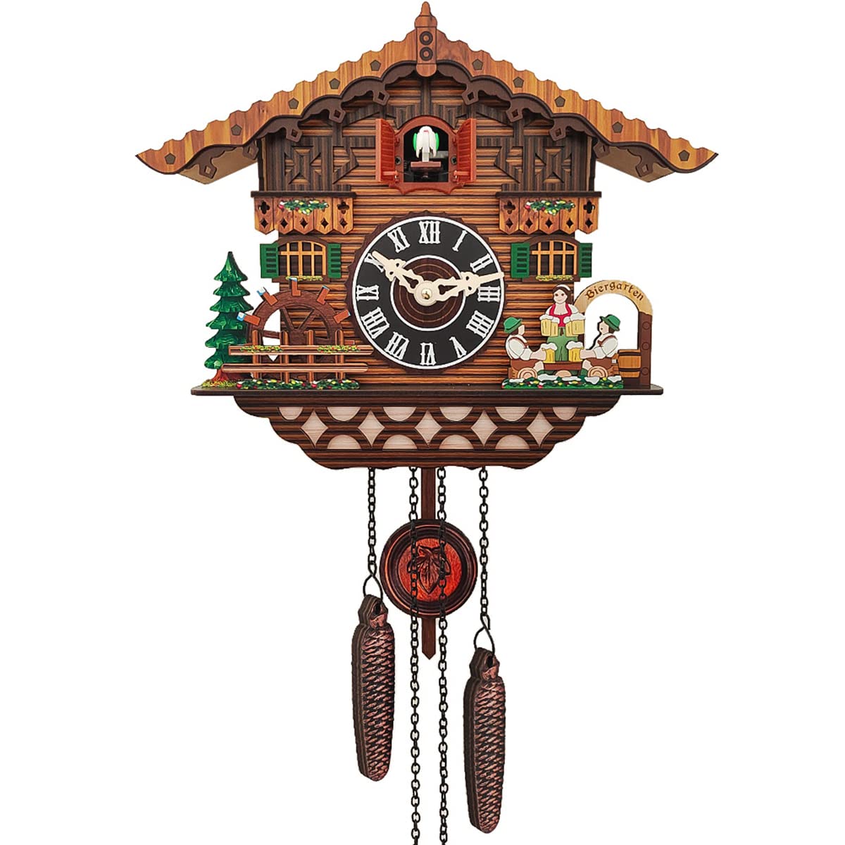 Vintage Wooden Cuckoo Clock, 3D Handcrafted Wall Hanging Cuckoo Clock with Pendulum and Chime Function for Home Living Room Quartz Wall Decor,B