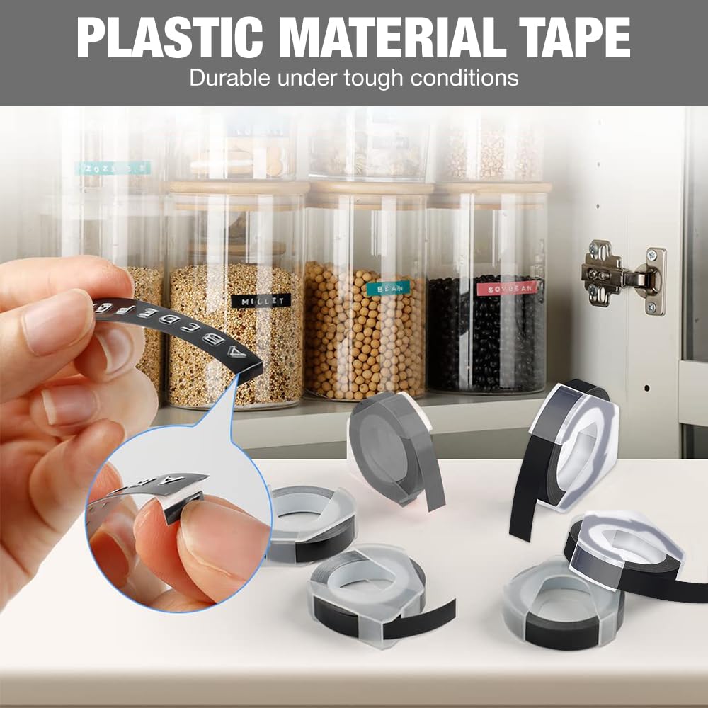 Foreverup Etichettatrice a Rilievo, 3D Etichettatrice Etichette Adesive,Etichettatrice per goffratura con 6 Nastri per Etichette, Comoda per Utile Casa Ufficio Cucina(Nero)