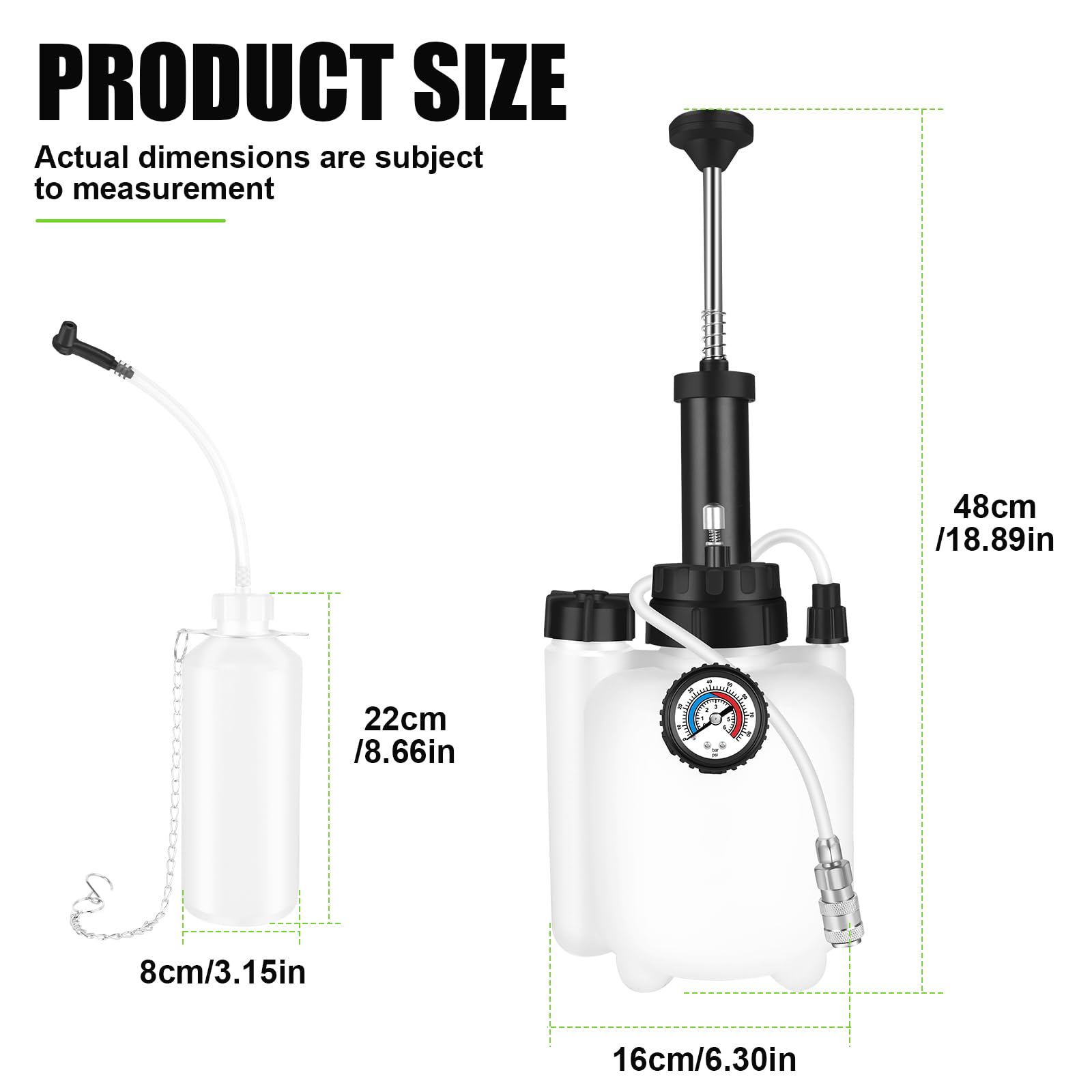 ASUNCELL 3L Auto Freno Purga, Manual Freno Fuid Presión Purgador Botella, Profesional Un Hombre Coche Freno Kit, Adaptador para la mayoría de los Modelos Europeos