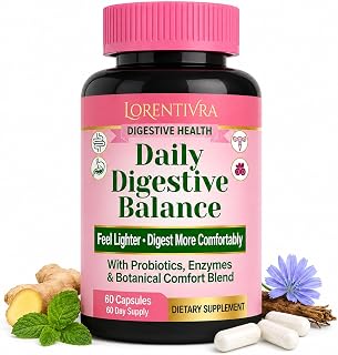 Daily Gut Health Supplement, 13 Digestive Enzymes, Prebiotics, Probiotics & Magnesium Complex, Support Whole Body Digestive Wellness & Gut Balance, Shelf Stable, 60 Capsules