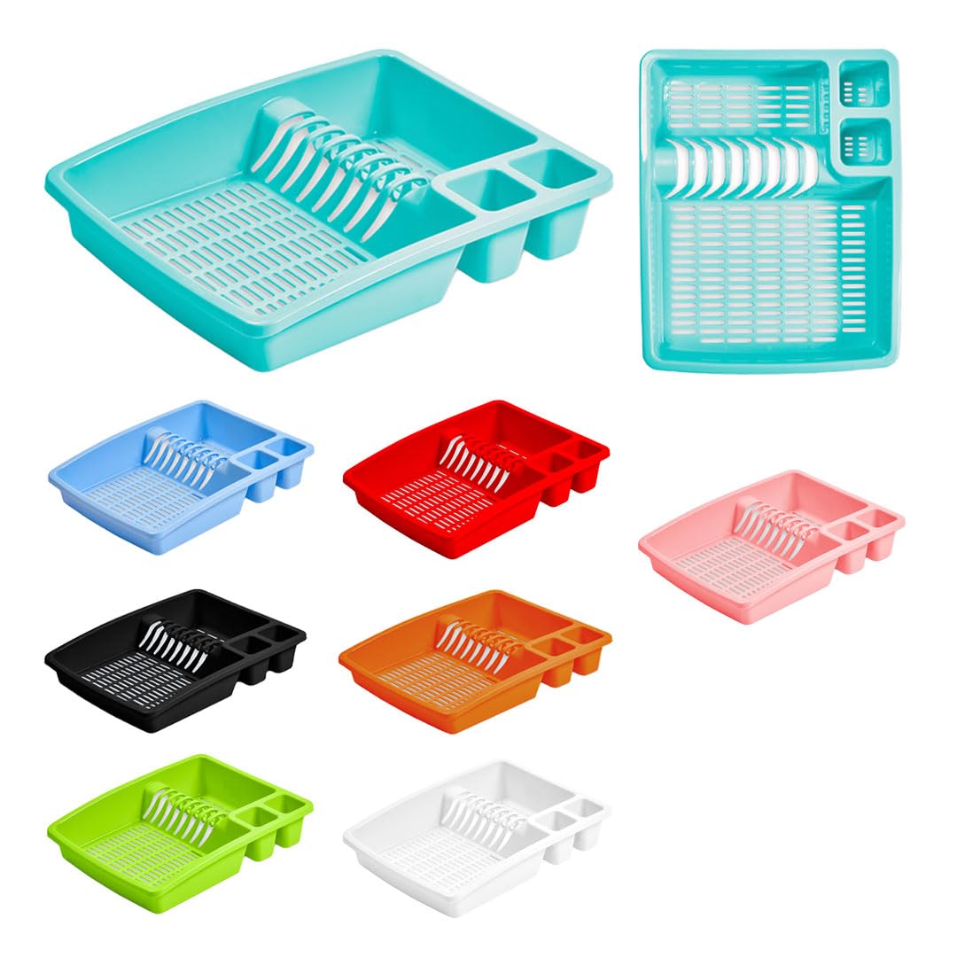 – Large Plastic Dish Drainer Rack | Heavy Duty Sturdy Dish Rack for Kitchen Countertop | Turquoise Dish Drainer for Efficient Kitchen Organization & Cutlery Placement (Turquoise)
