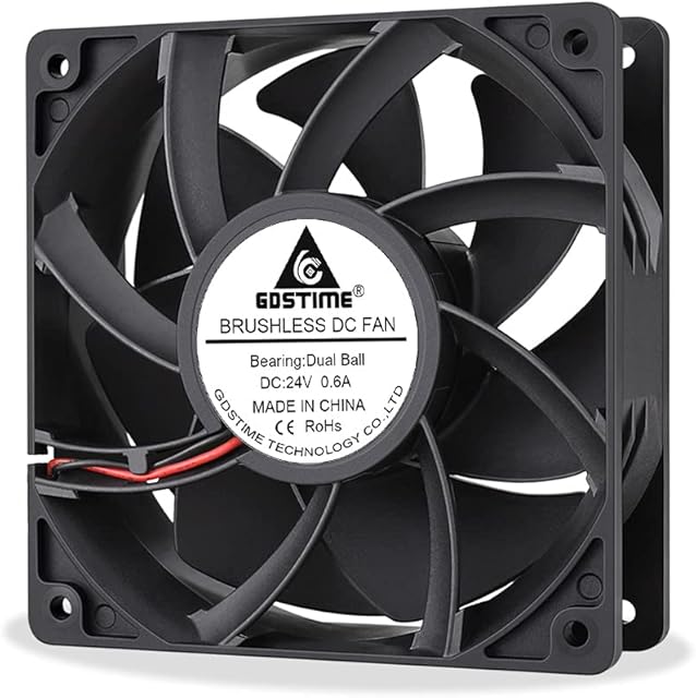 GDSTIME 120mm Fan 24V Fan 120mm x 38mm 12038 Dual Ball Bearing DC Brushless Cooling Fan 4500 RPM Case Fan Cooler 179.2 CFM Big Airflow For PSU Cabinet Inverter Server Workstation