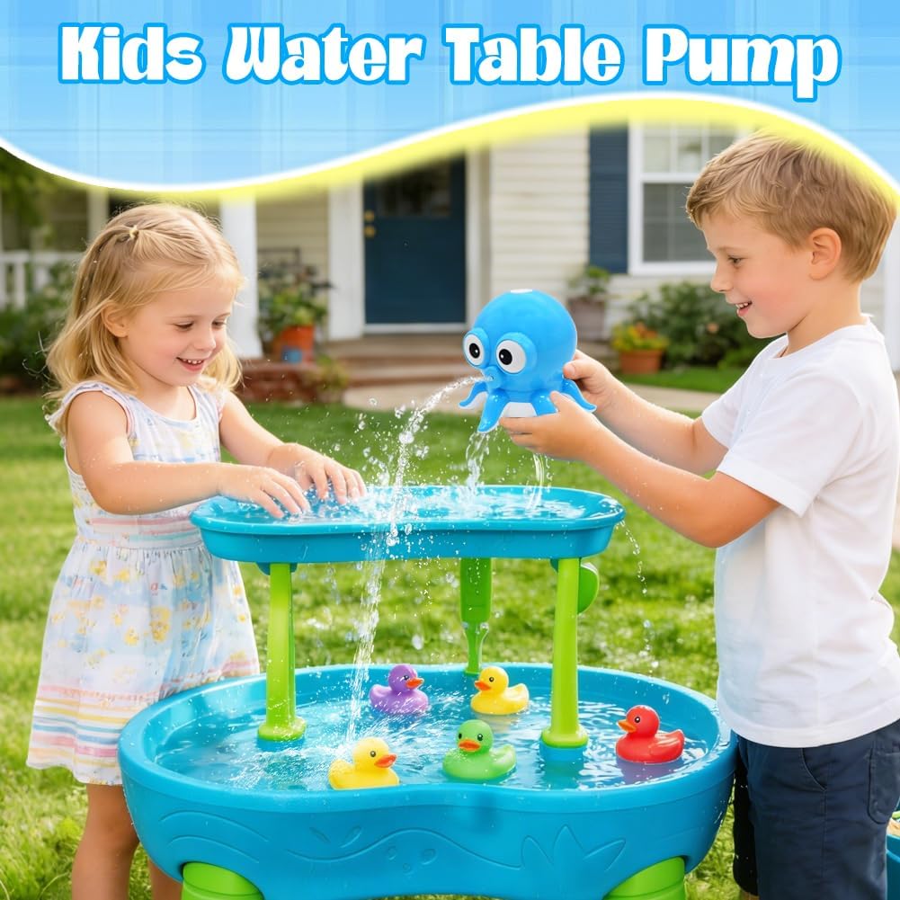 Kimicare Water Table Pump, Octopus Rechargeable Water Pump for Water Table Toddlers 1-3 Continuous Flow Summer Sensory Toys Water Play Table Accessories Outdoor Water Toys