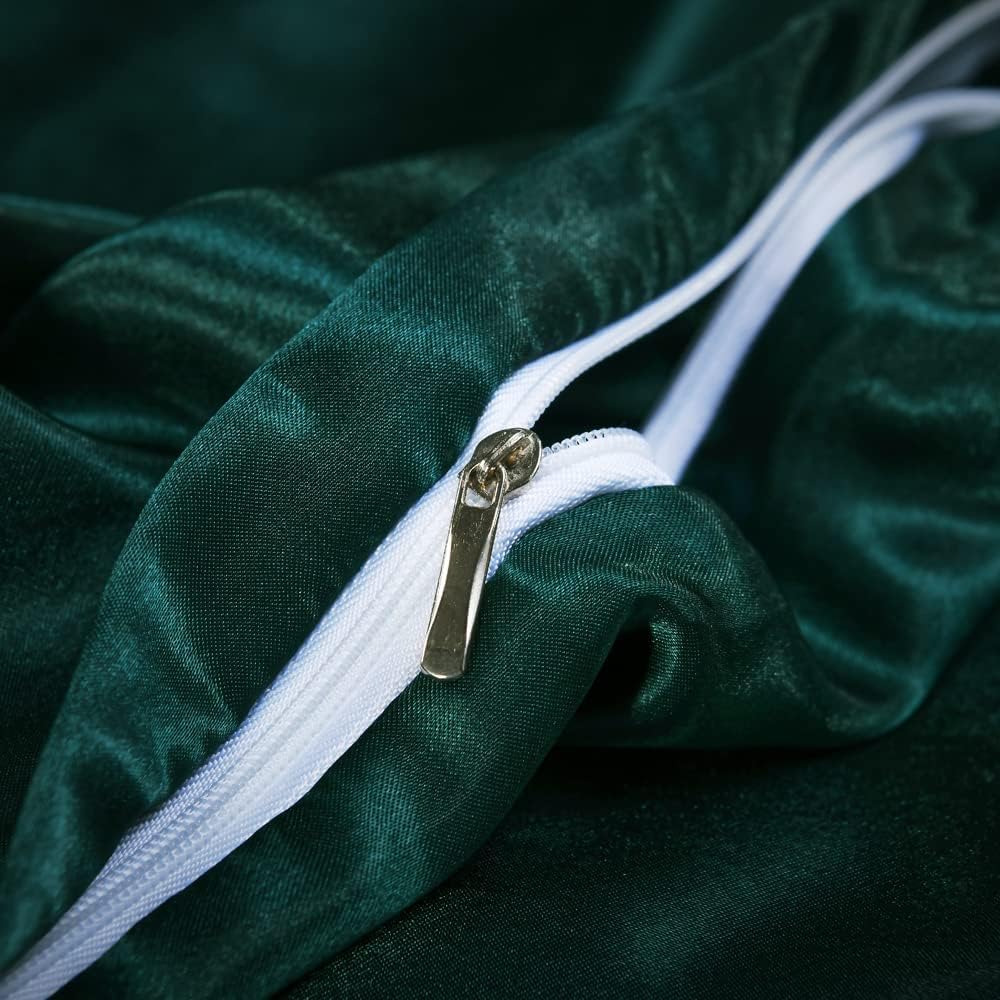 3 PCS Dark Green Satin Silky Duvet Cover King Size Luxury Silky Bedding Set Super Soft Solid Color 102"x90" Duvet Cover,2 Pillowcases(King,Dark Green)