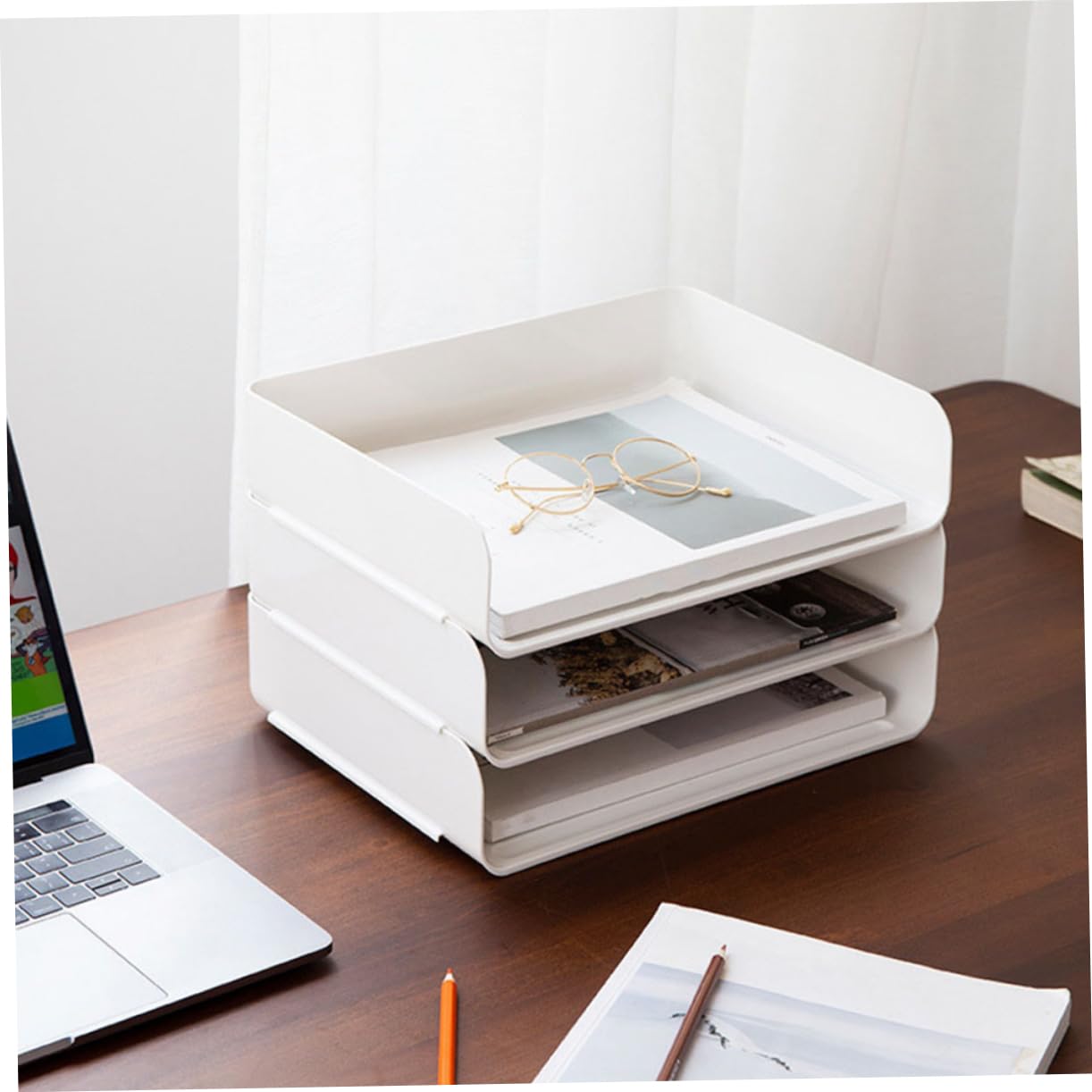 NUOBESTY 2 Pezzi Organizer Scrivania Impilabile Plastica Vassoio Documenti e Multi Scomparti per Ufficio e Casa Resistente e Facile Usare