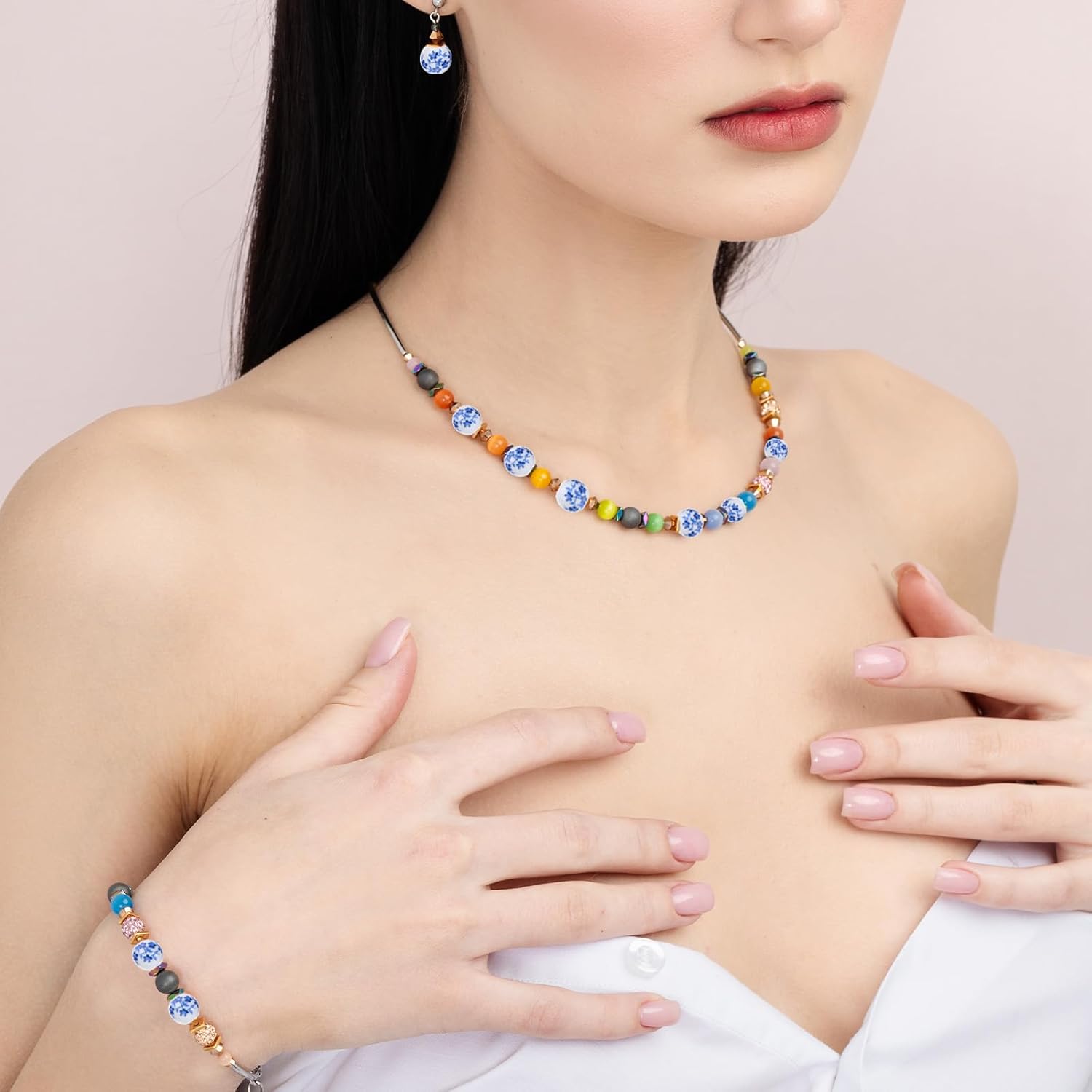 100Pcs Ceramic Beads for Jewelry Making,10mm Porcelain Beads - Handmade Round Blue and White Porcelain Spacer Bead for Bracelets,Necklaces - Image 4