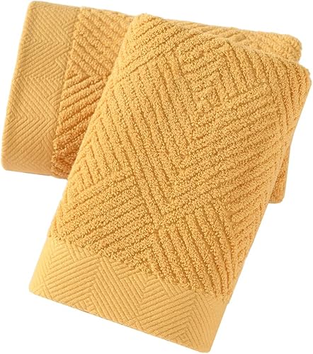 sense gnosis Juego de 2 toallas de mano amarillas de tejido a rayas, 100% algodón de rizo súper suave, altamente absorbente, para baño, 13 x 29