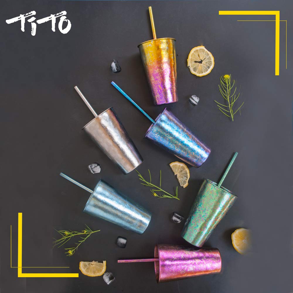 TITO Tragbarer Titanbecher mit Titan-Strohhalm, kleiner Kaffee, Wein, Bier, Trinkbecher für Tee, Wasser, Picknick, Grillen, Reisen, Camping, Wandern, Jagd, 480 ml (bunt)