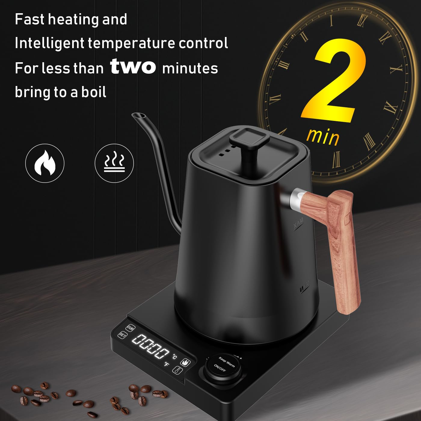 【Version améliorée 2026】Bouilloire à Col de Cygne 1L en Acier Inoxydable, Affichage LCD & Contrôle de Température en Temps Réel, Chauffage Rapide & Température Réglable, Idéale pour Café et Thé