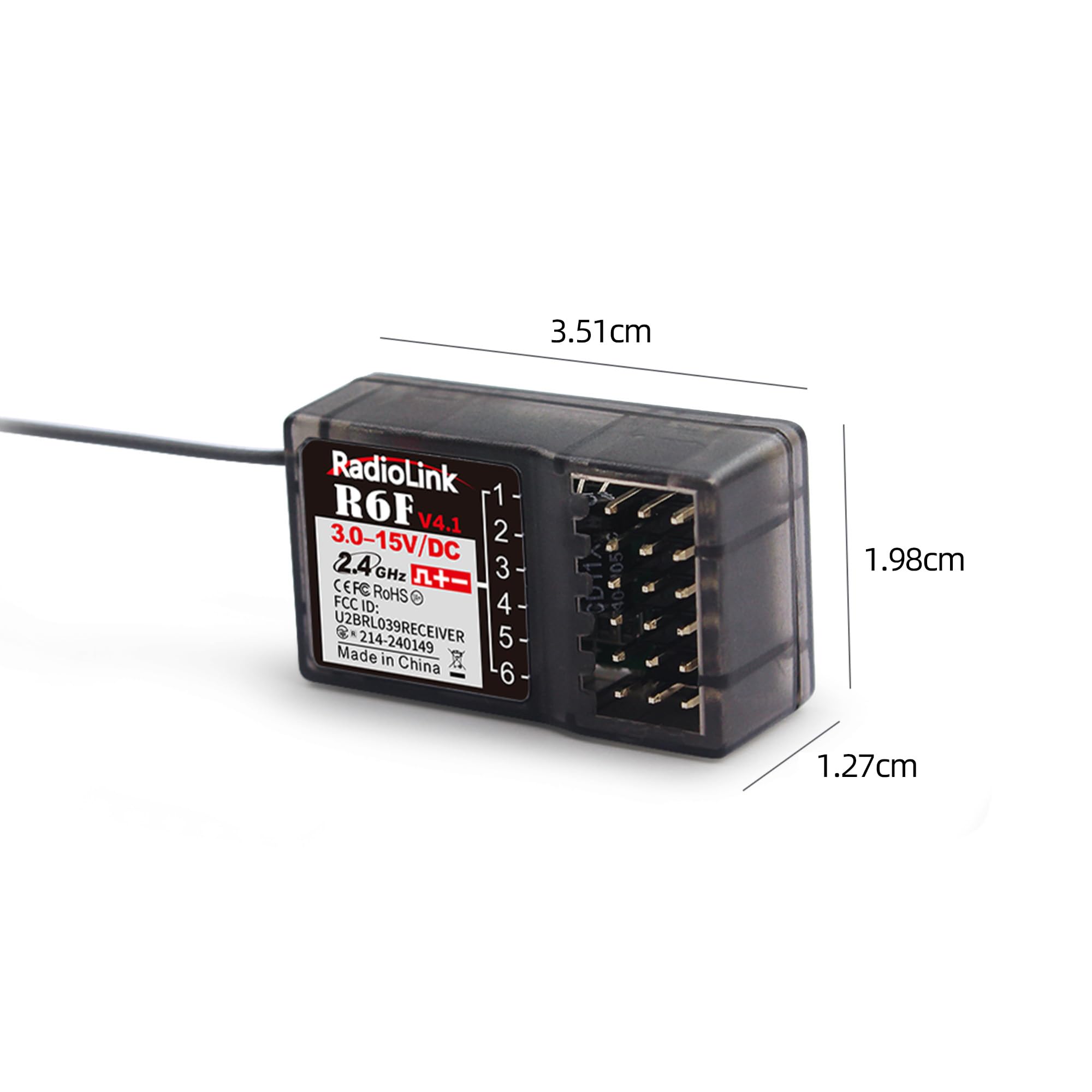 Radiolink Ricevitore R6F RC 2.4 GHz 6 canali, Ampia Portata Fino a 400 m, per Auto Barche Compatibile con RC6GS V3/RC4GS V3/T8FB/T8S/RC8X/T16D/T12D