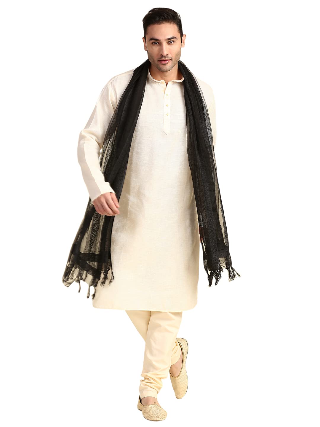 Men's Black Organza Dupatta for Kurta/Sherwani/Achkan-image-27