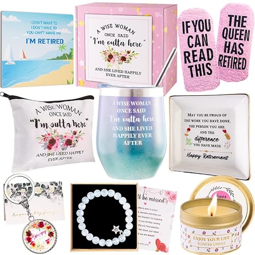 Retirement Gifts for Women 2022,Happy Retirement Gifts for Coworker,Retired Friends,Boss,Teachers, Nurses,Mom,Retirees-Wine Tumbler,Candle,Farewell Bracelet,Ring Dish,Sock,Bag,Coaster(Glitter Mermaid)