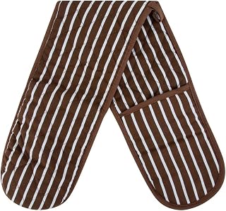 Green Double Oven Gloves Heat Resistant Oven Mitts for Home Kitchen Baking and Cooking, Butchers Stripe Pot Pan Tray Double Oven Gloves, Heavy Duty Cooking Oven Gloves (Green)
