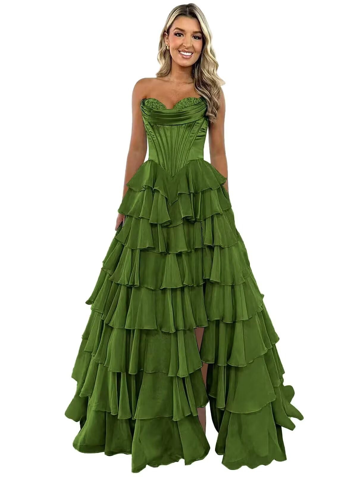 GATMAHE Tulle Floral Prom Dresses for Teens 2025 Tiererd Long Ball Gown Strapless Sweetheart Formal Evening Gowns with Slit