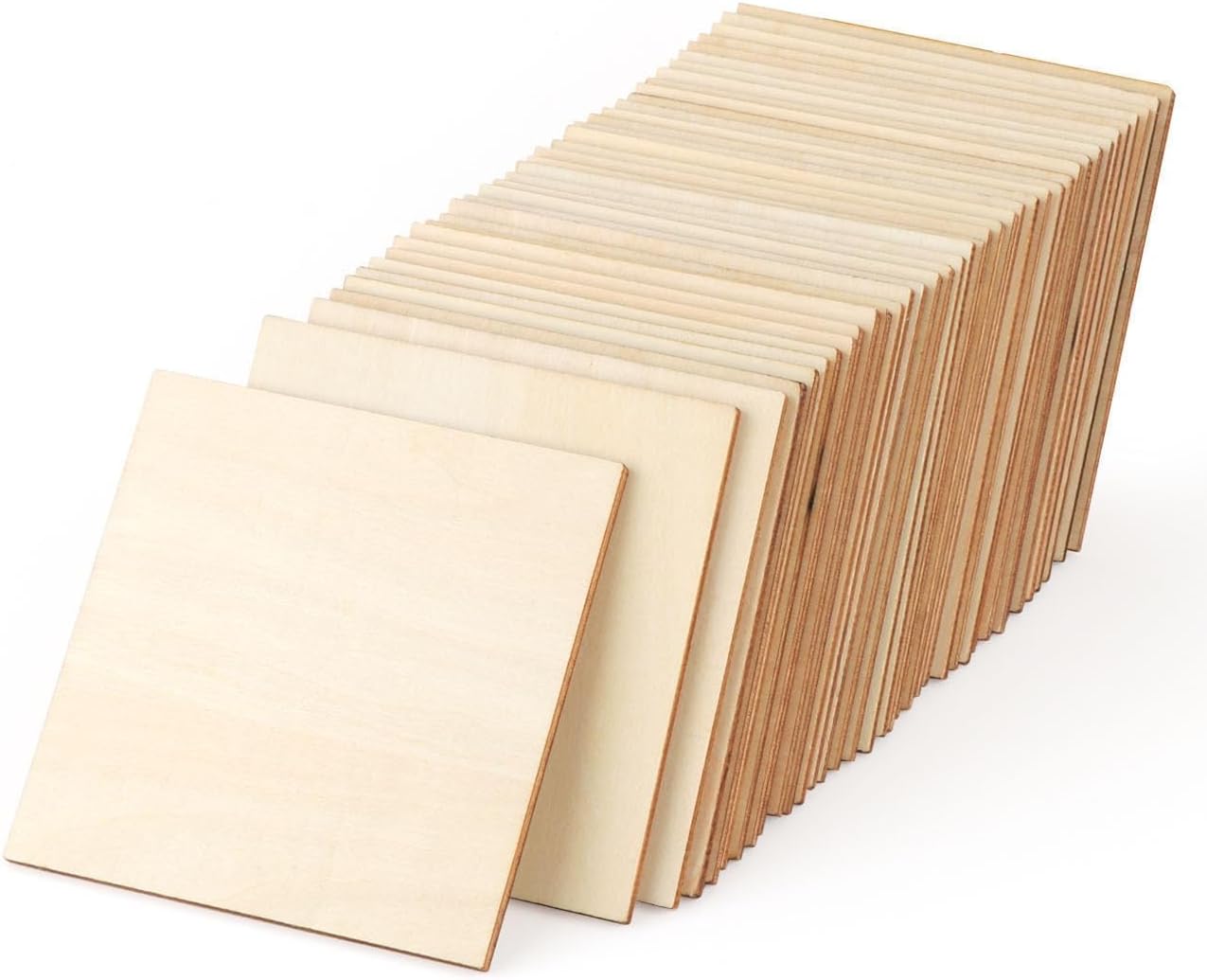 50 Pcs Unfinished Wood Pieces, 10x10cm Square Blank Wood Natural Slices Wooden Squares Cutouts, Wood for Crafts, Painting, Coasters, Pyrography Art, Staining Burning, Christmas Home Decoration DIY