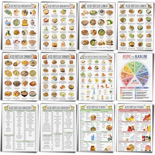 Image of Sinload 12 Pcs Acid Reflux Food Diet Poster, Gerd Diet List, Low Acid Foods, Grocery List for Stomach Gastritis Heartburn