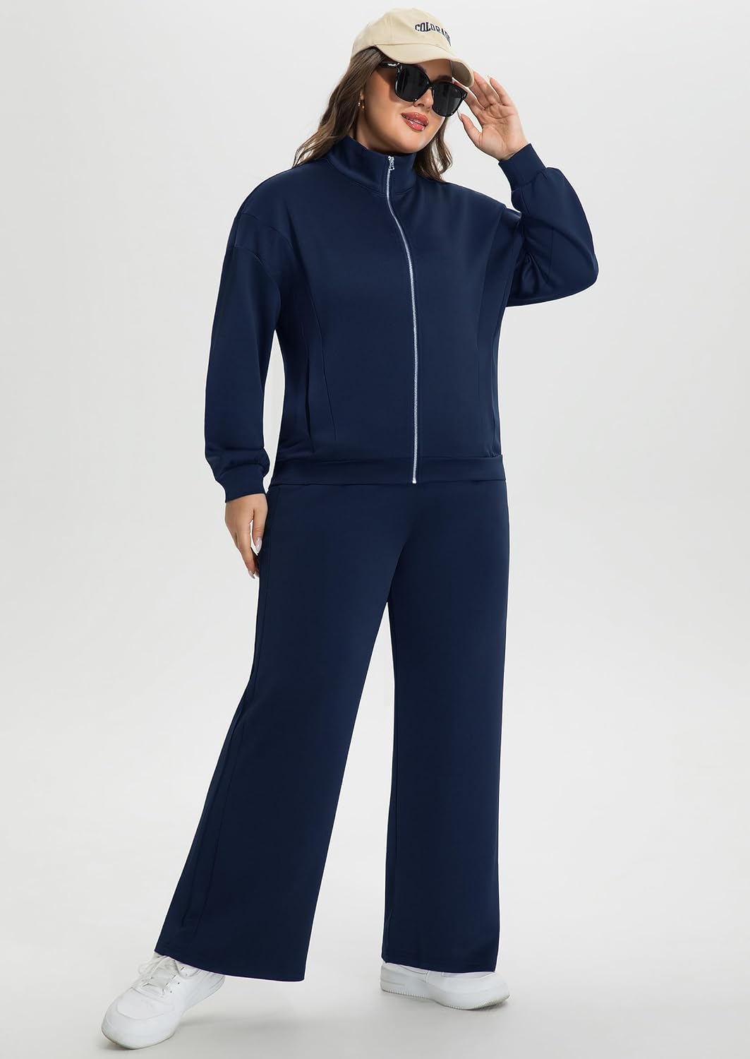 Plus Size Women 2 Piece Outfits Sweatsuits Zip Up Sweatshirt Wide Leg Sweatpants Lounge Set Casual Tracksuit - Image 3