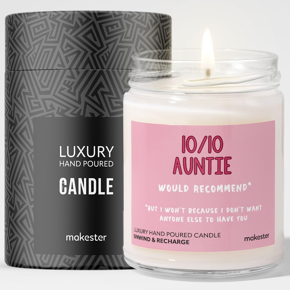 Makester White Auntie Gifts - Luxury Soy Wax Candle - Vanilla, Jasmine, Sugared Almond