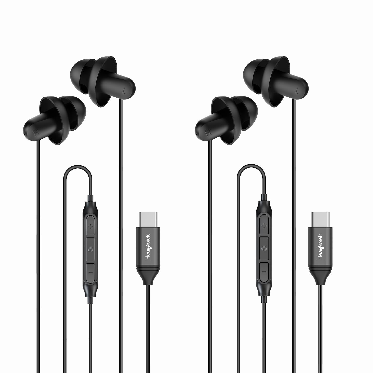 Hearprotek 2 Paar USB c-Schlaf-Ohrhörer, Kopfhörer mit Mikrofon-Silikon-Geräuschisolierung Typ c-Ohrhörer für Android-Telefone, ideal zum Schlafen, Entspannung, Schnarchen