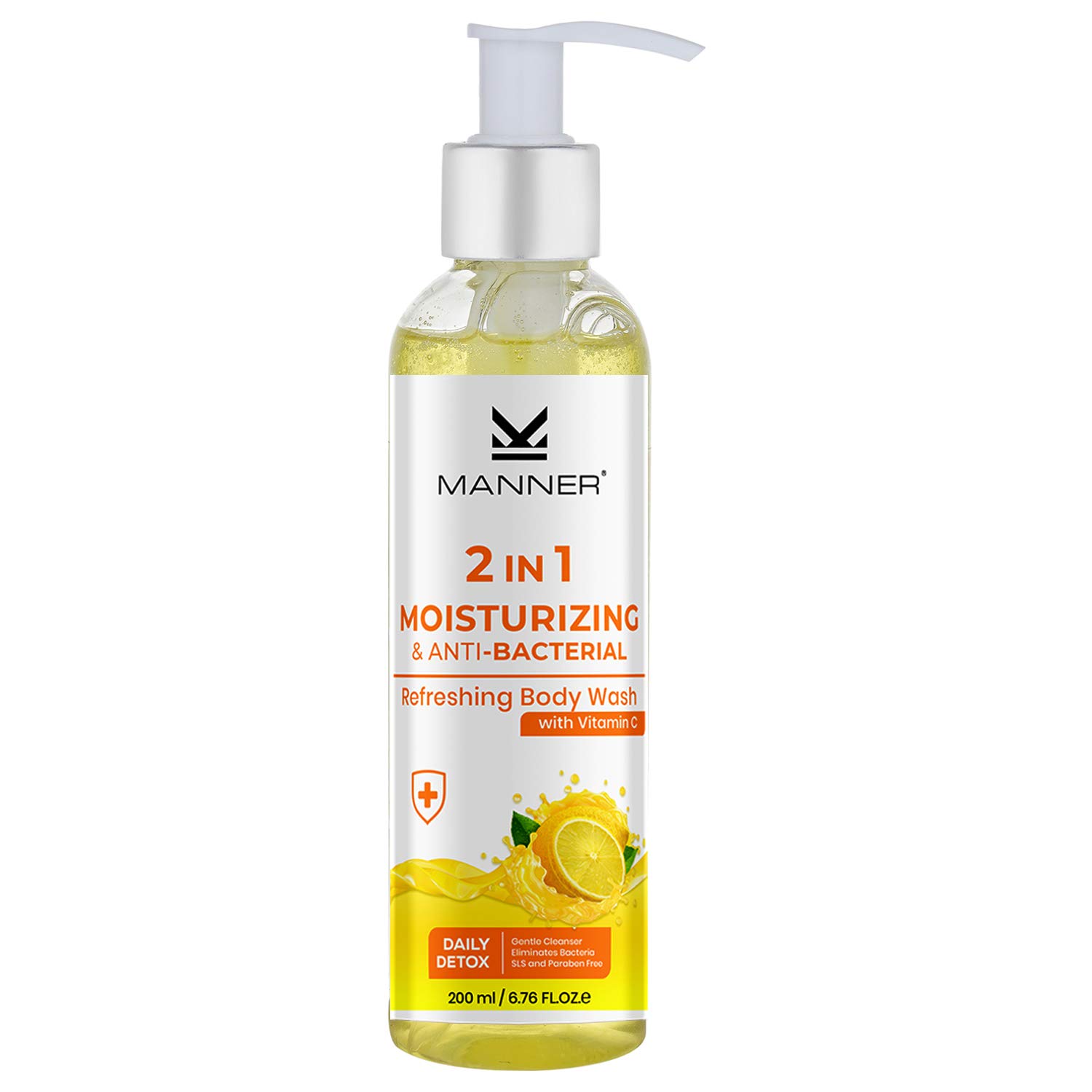 Manner 2 IN 1 Moisturizing & AntiBacterial Body Wash, Daily Detox Refreshing Shower Gel with Vitamin C for Skin Lightening, 200 ml Pack of 1