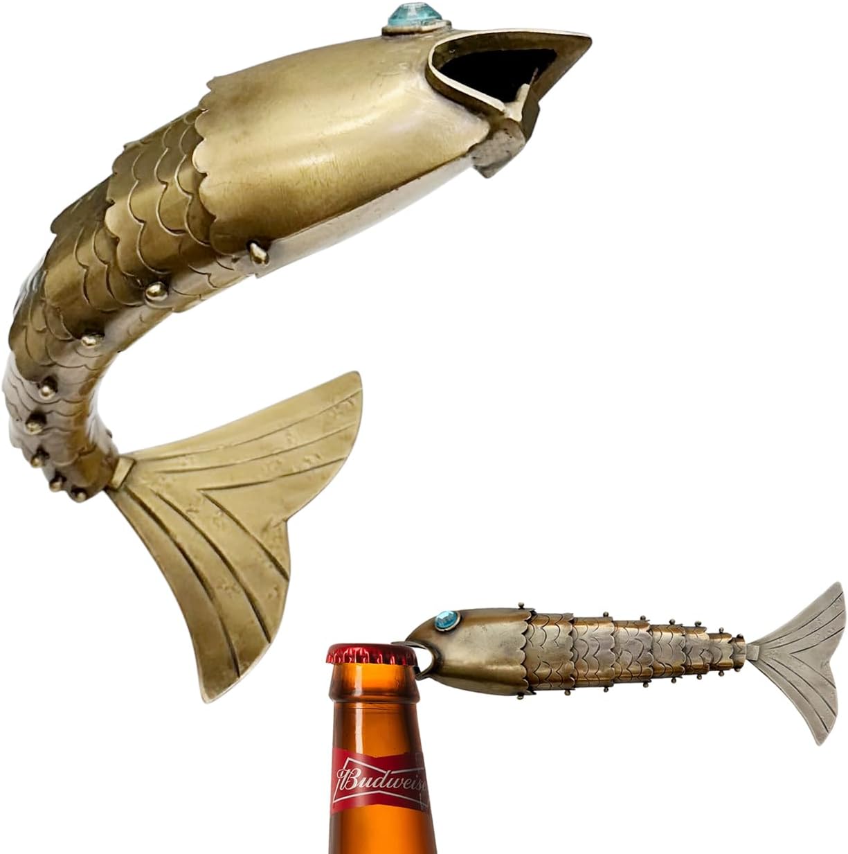 Antique Brass Fish Bottle Opener Hand Crafted Beer Cap Opener, Antique Gold Sculpture Opener by Living Ideas