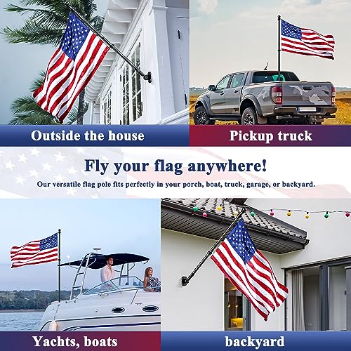 ESTTOP 5 FT Flag Pole Kit with 3x5 American Flag, Tangle Free Spinning Weather Resistant Rustproof Stainless Steel Flagpole with Base for 1" Dia Flag Pole Holder for Outside House, Wall (Black) by ESTTOP - Image 4