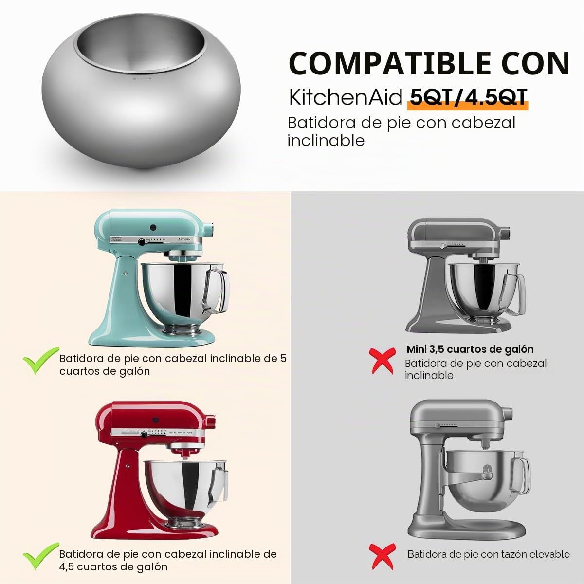 Aieve Revestimiento de aperitivos compatible con batidora de 4.5 cuartos de galón y Artisan Series de 5 cuartos de galón para hacer almendras cubiertas de chocolate, capacidad