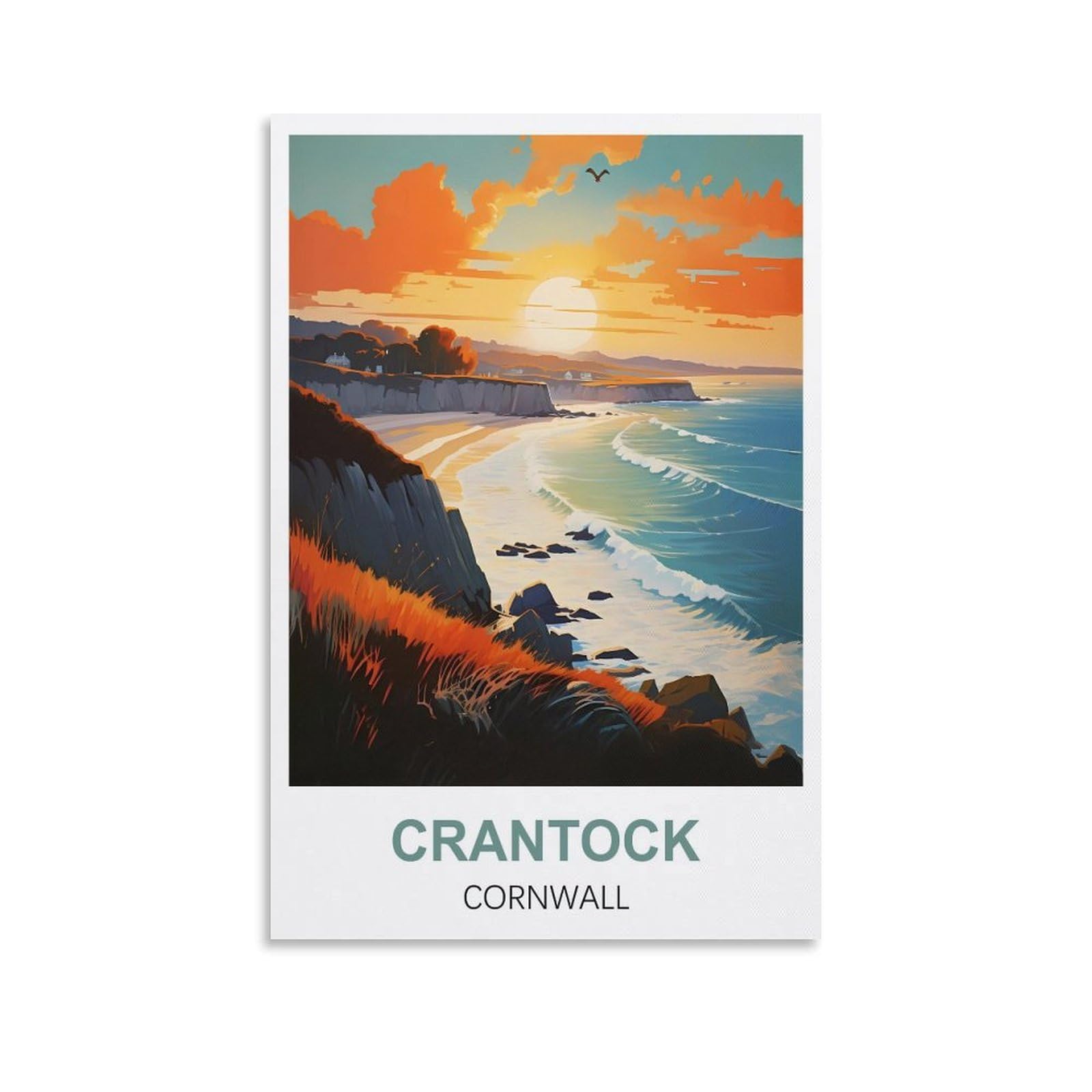 WGMDOEE Crantock Cornwall Vintage Travel Poster 08x12inch(20x30cm) Canvas Poster Living Room Wall Art Home Decor