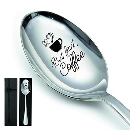 But First Coffee,Funny Engraved Stainless Spoon,Coffee Spoon,Coffee lover Gift,Funny Spoon Gifts,Comes with a Black Gift Box