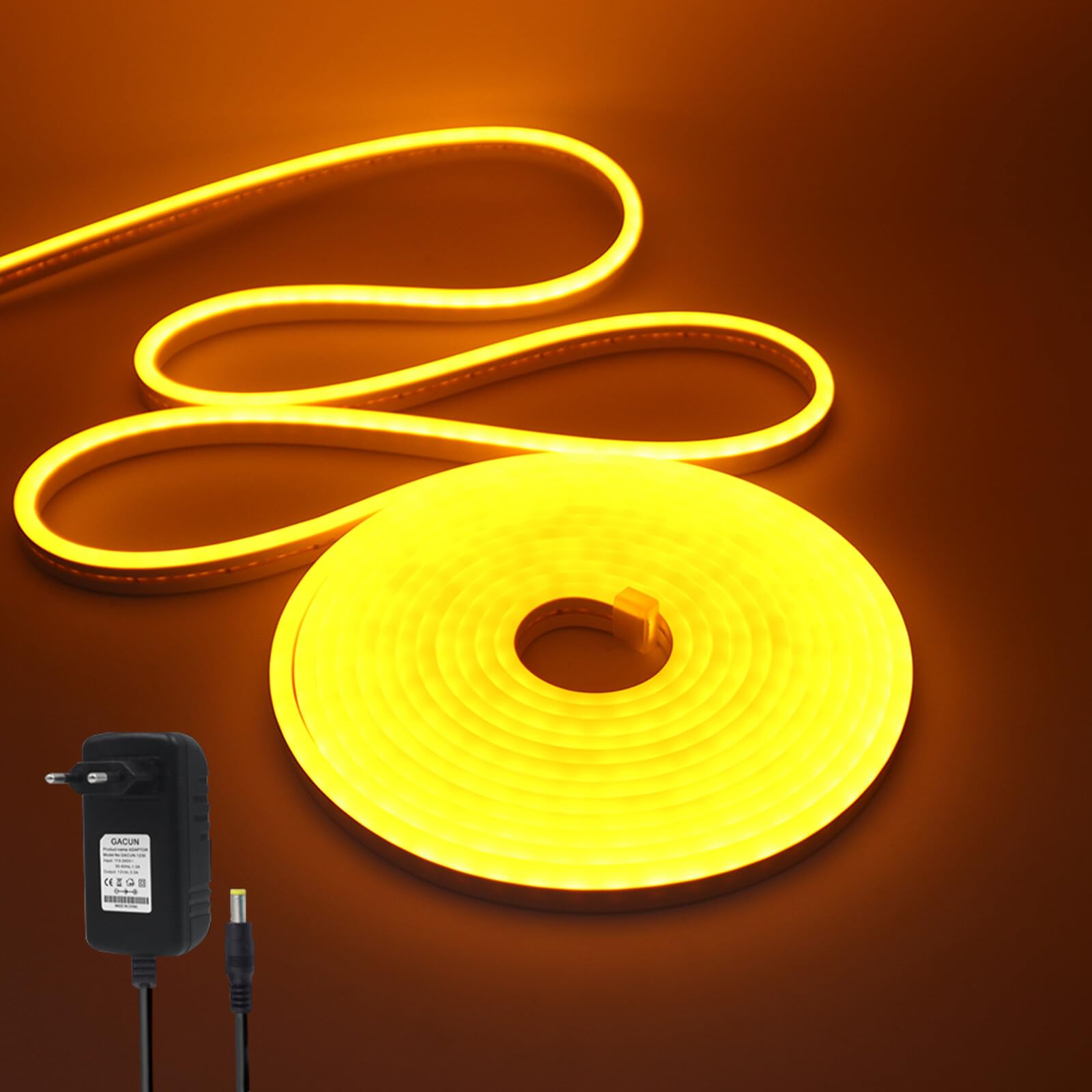 Striscia LED neon 24V [20M, Arancione], impermeabile flessibile IP65, SMD2835, 120 LEDs/m Nastri LED CRI85+, tagliabile ogni 5cm, illuminazione decorativa per casa/negozio