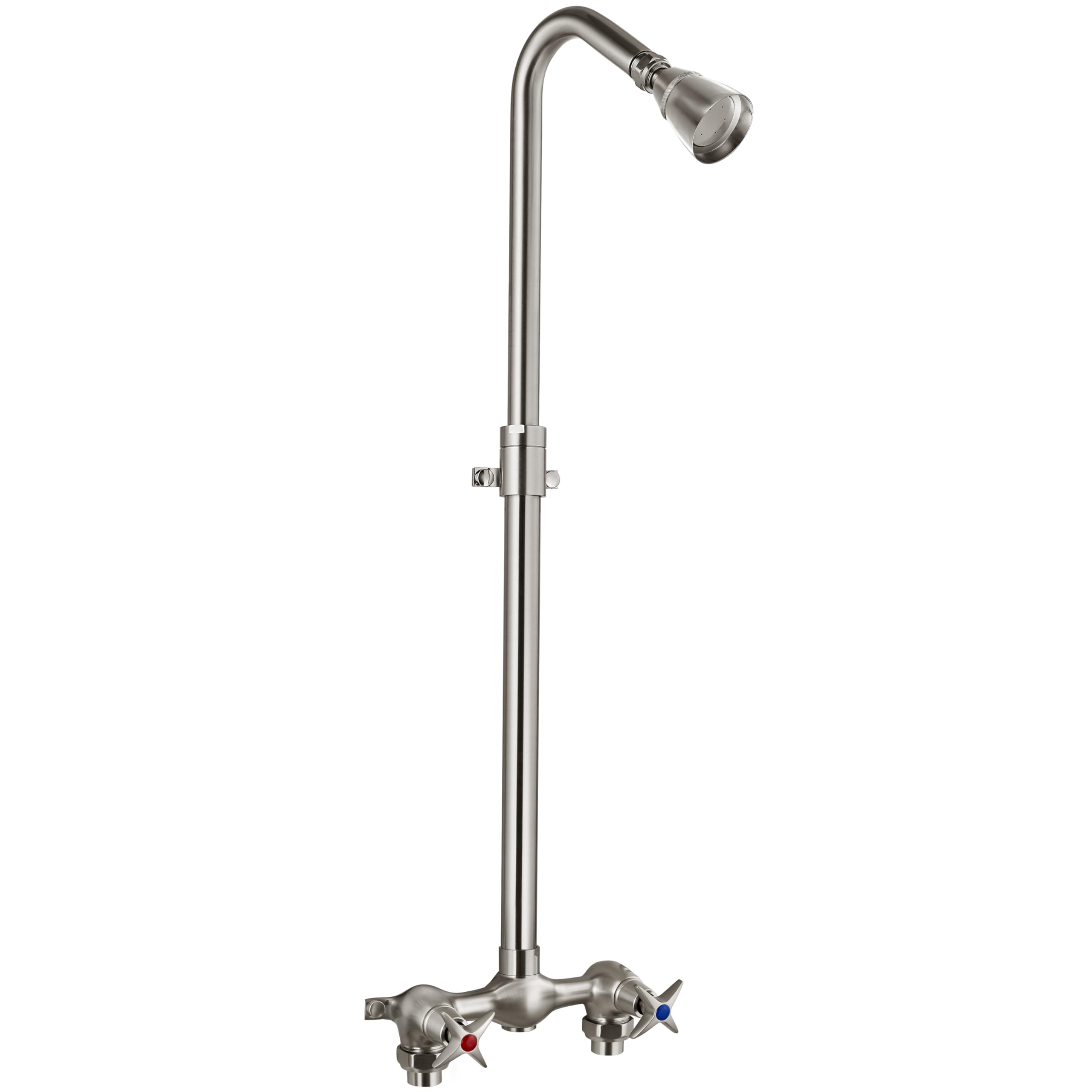 Aolemi Outdoor Shower Kit Fixtures Faucet System Double Handle Exposed Shower with Brass Mix Valve and Height-Adjustable Shower Pipe 6 Inch Center with Showerhead Brushed Nickel
