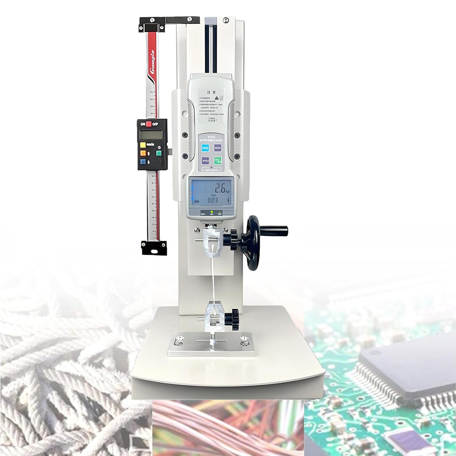 LSHFYV Manual Force Gauge Stand, 10-2000N Digital Tensile Testing Machine, 270mm Stroke, with 5 Probe, Output Function/Hand Wheel Operated/Display Clear, for Textiles, Sports, Fish Withruler-50N