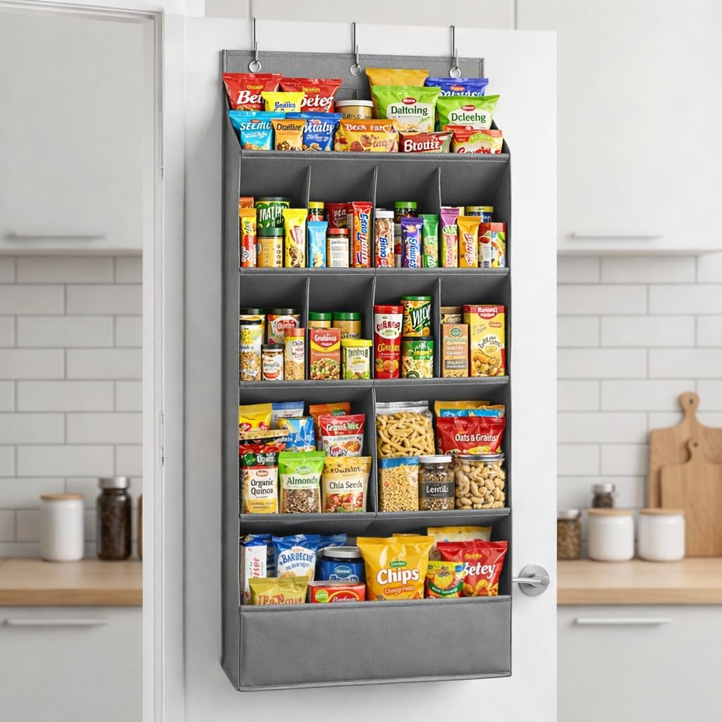 Over the Door Shoe Organizer, Hanging Closet Organizer with Deep Pockets, 900D Oxford Fabric, Heavy-Duty Hooks, Space Saving Storage for Shoes, Bags, Accessories – Gray, 15 Pockets