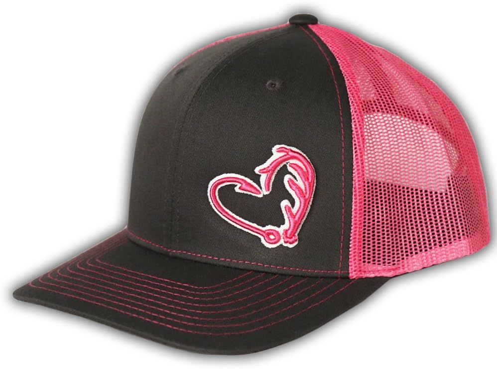 Oil Field Hunters Heart Pink/White With Charcoal Front With Pink Mesh Snapback Hat - HH704