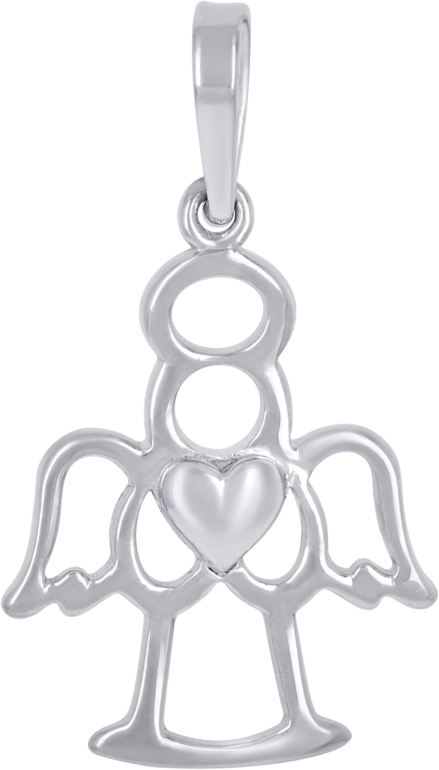 Jewels By Lux Sterling Silver Unisex Angel With Heart Angle Charm Pendant