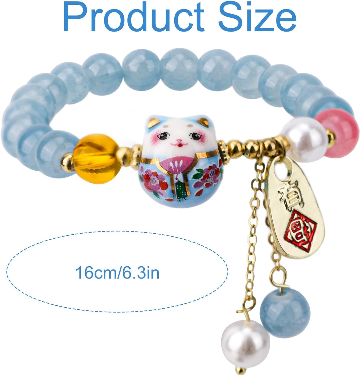 Lucky Cat Bracelet for Woman, Maneki Neko Good Luck Animal Charm Bracelet with Blue Crystal Money Attraction Jewelry for Wealth - Image 2