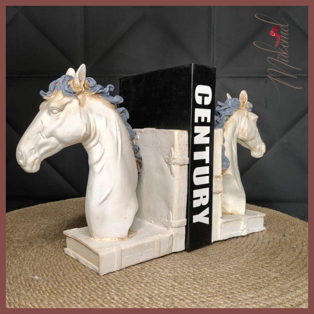 Royal Horse (13.40 inch, Handmade Book Holder, Decorative Horse Statue, Office Sculpture, Black, White) Mukemel Designs -STB0005/6 (White)