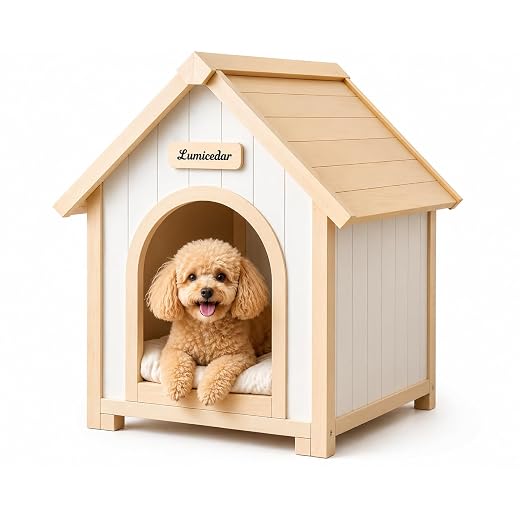Indoor Dog House for Small Dogs, Furniture Style Pet House, Natural Solid Wood Dog House, Wooden Puppy Kennel for Living Room and Bedroom