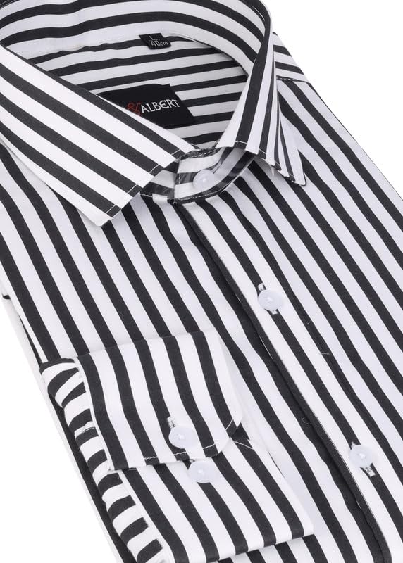 Image of MARK & ALBERT Men's Striped Full Sleeves Cotton Formal Shirt White | Stylish Shirt for Men