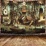 DBLLF Science Fiction Machinery Clock Tapestry Steampunk Steel Industrial City Tapestry for Bedroom Living Room Dorm 80X60 Inches DBZY1183