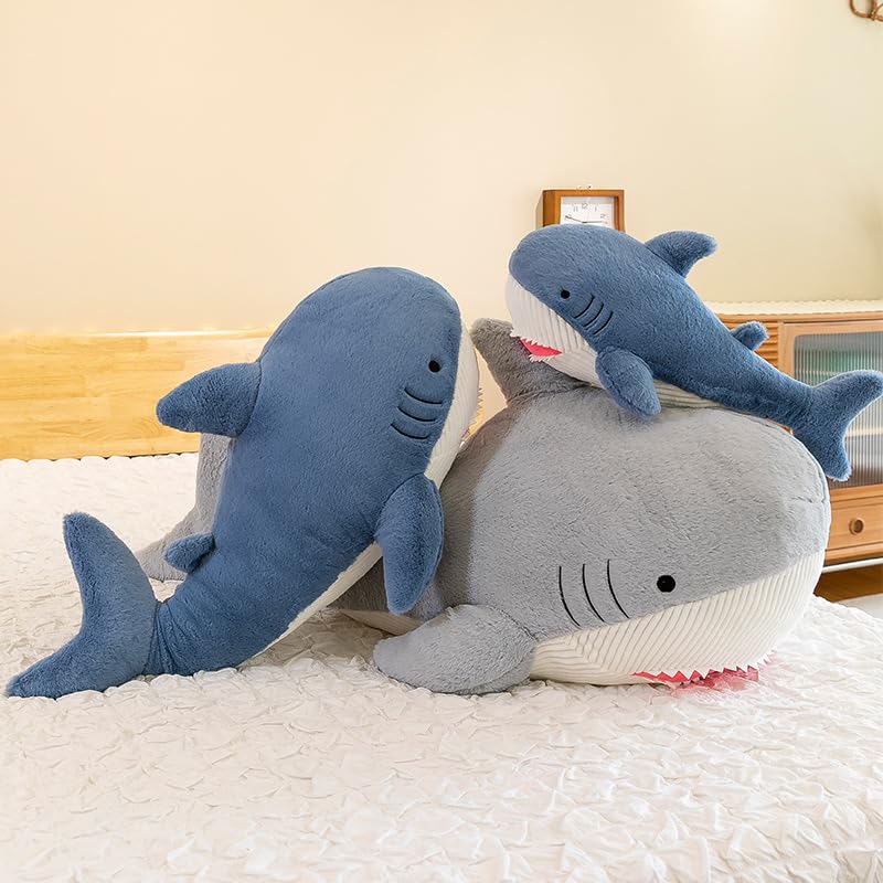 Riesenhai Hai Plüschtier,hai Plüsch Kissen,Plüsch-Hai-Spielzeug, weiches Hai-Kissen,Hai-Plüschkissen,Stofftierhaie,Stofftier,Kissen für Bett,Rückenkissen Puppe Geschenk für Kinder (110cm,Blau)