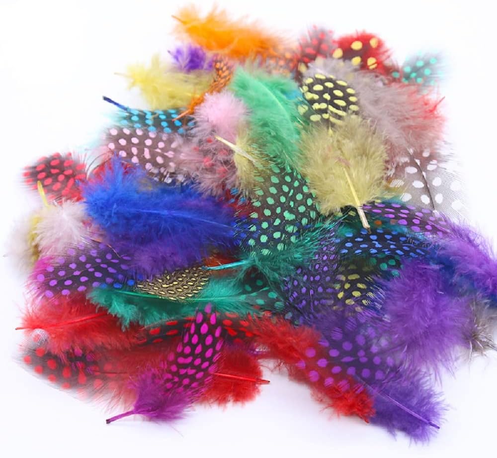 50 Plumes De Pintade Tachetées Noir Et Blanc - Longueur 15-22cm - Pour Artisanat, Décoration, Création De Bijoux