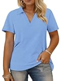 Plus-Size-Summer-Tops for Women Collared V Neck Polo Shirts Flowy Tunics Trendy Short Sleeve Blouses 1X-5X