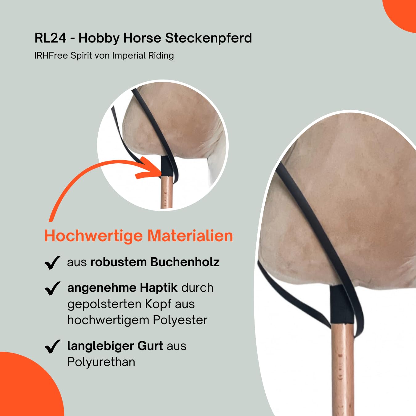 RL24 - Hobby Horse Pferde IRHFree Spirit von Imperial Riding – Steckenpferd – Spielpferd aus Plüsch mit Holzstock & kurzer Mähne – Stockpferd ohne Griffe & Rollen – Hobby Horsing – Beige
