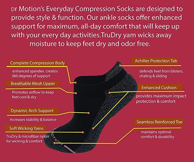 Dr. Motion 6 Pairs Womens Low Cut Ankle Cushioned Breathable Compression Socks - Image 2