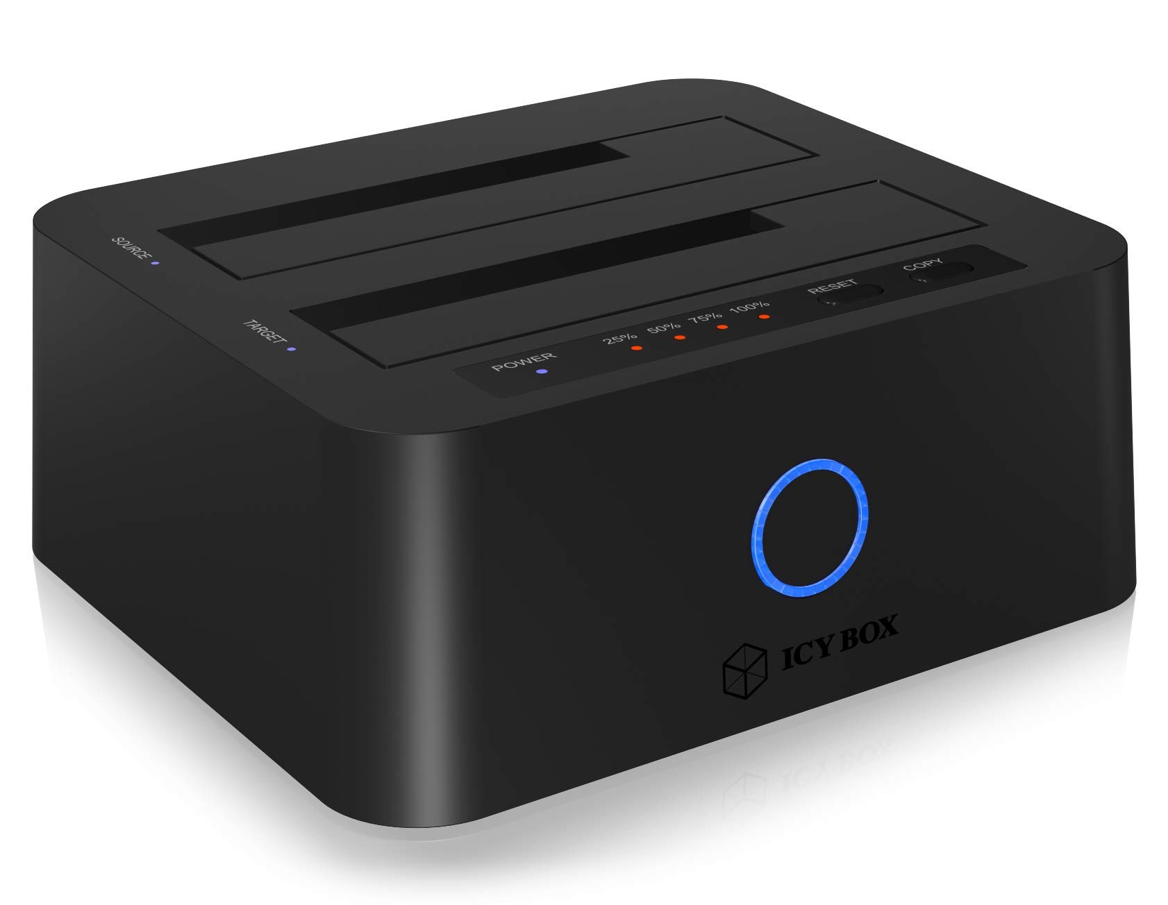 RAIDSONIC Technology GmbH"Dockingstation, 2x SATA 2,5"" und/oder 3,5"" zu 1x USB 3.0 Host + UASP, SINGLE und Klonfunktion, SATA III (6Gbit/s)"